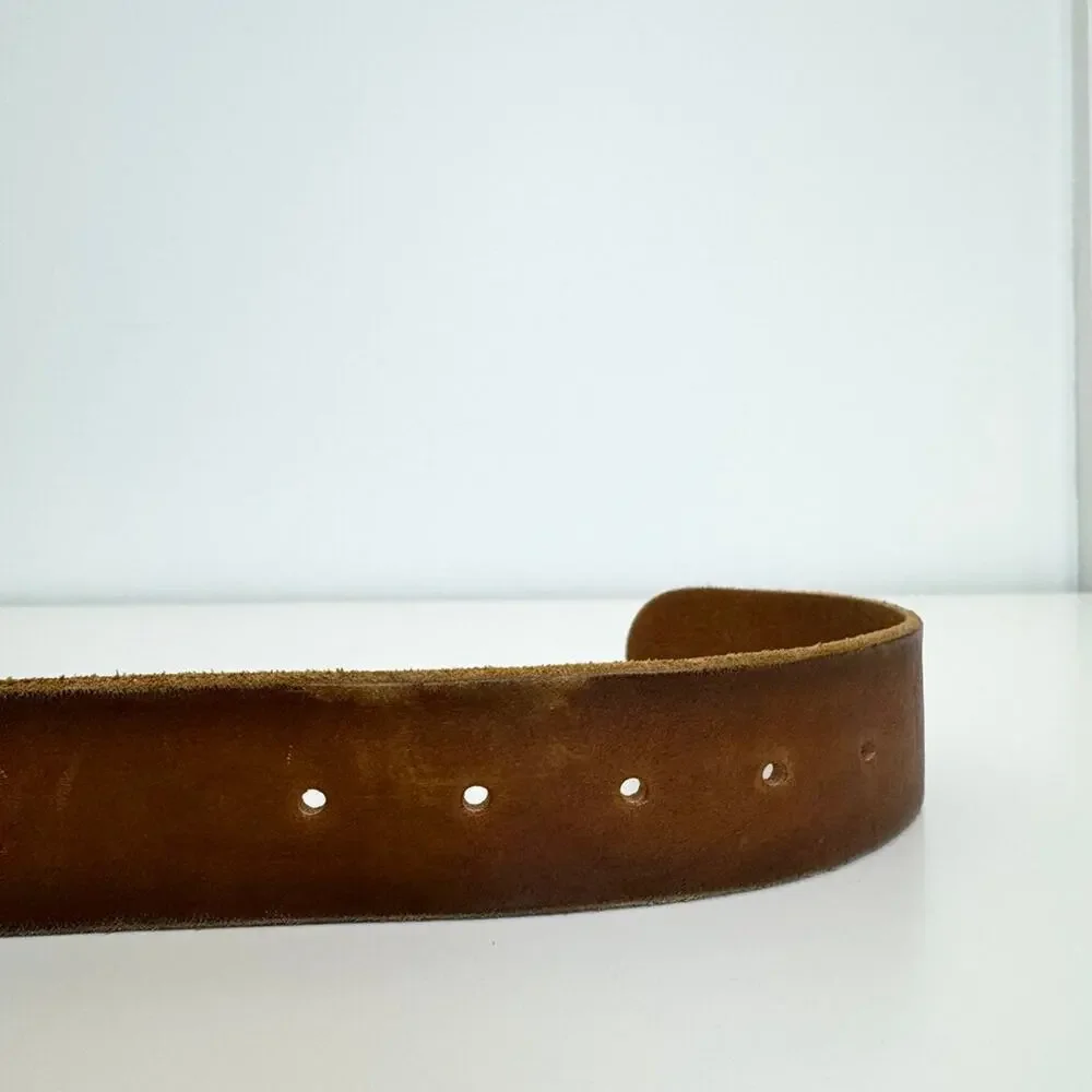 GUCCI Brown Leather Gold Belt GG Marmont Wide Calfskin Adjustable Size 85